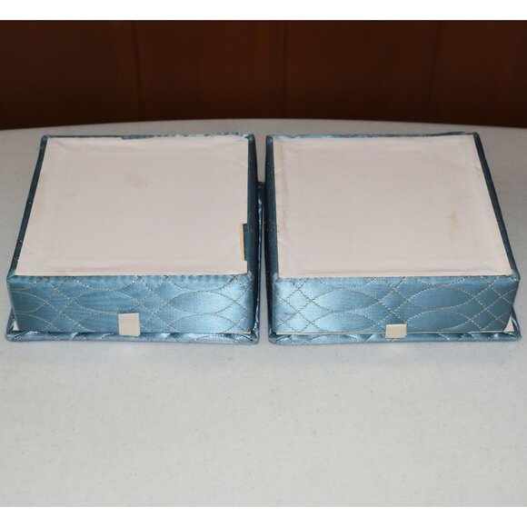 Lot of (2) Vtg Blue Quilted Satin Vanity Square Box For Glove Handkerchief Scarf - Picture 8 of 8